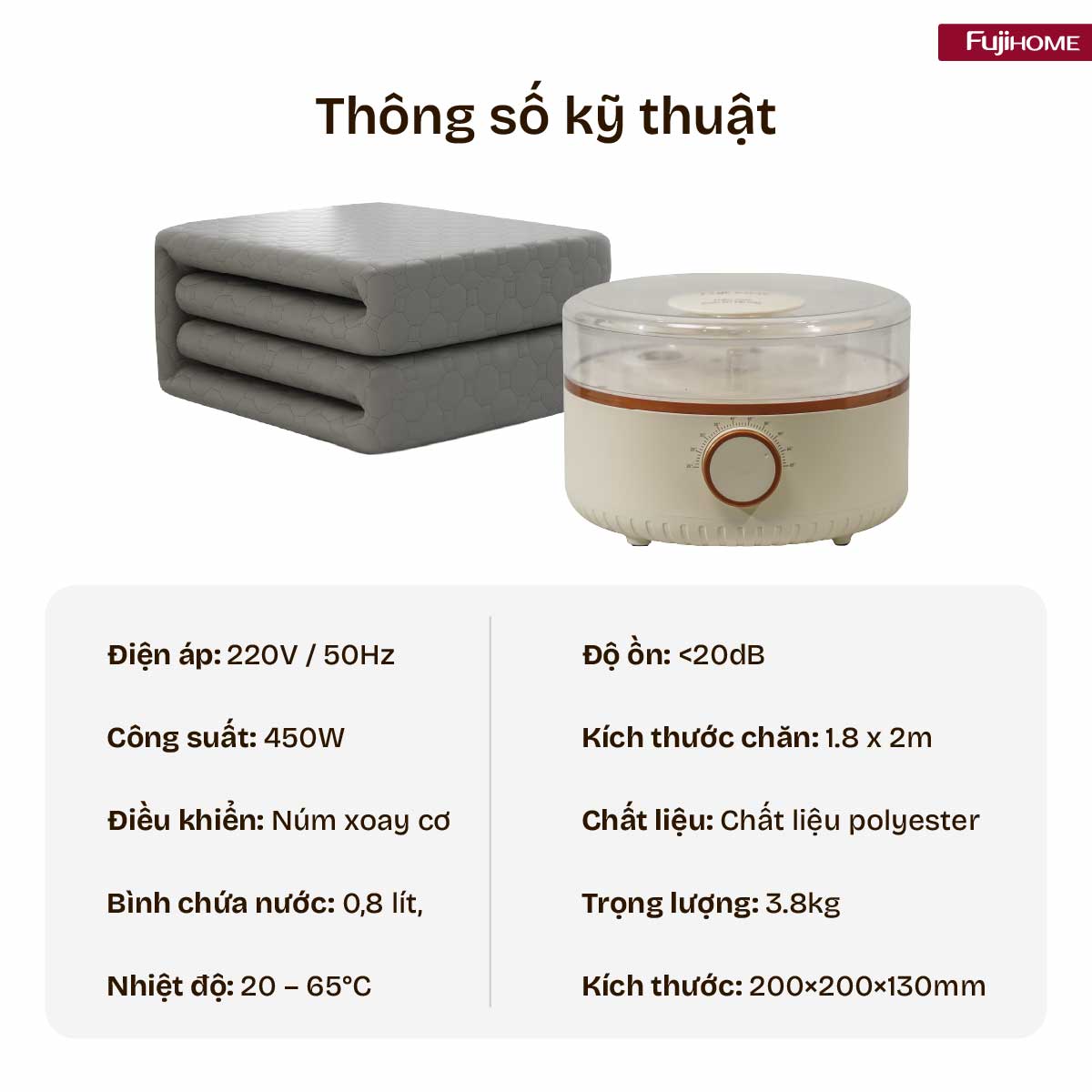 Chăn Điện Sưởi Ấm Bằng Nước Nóng Fujihome HB1820M