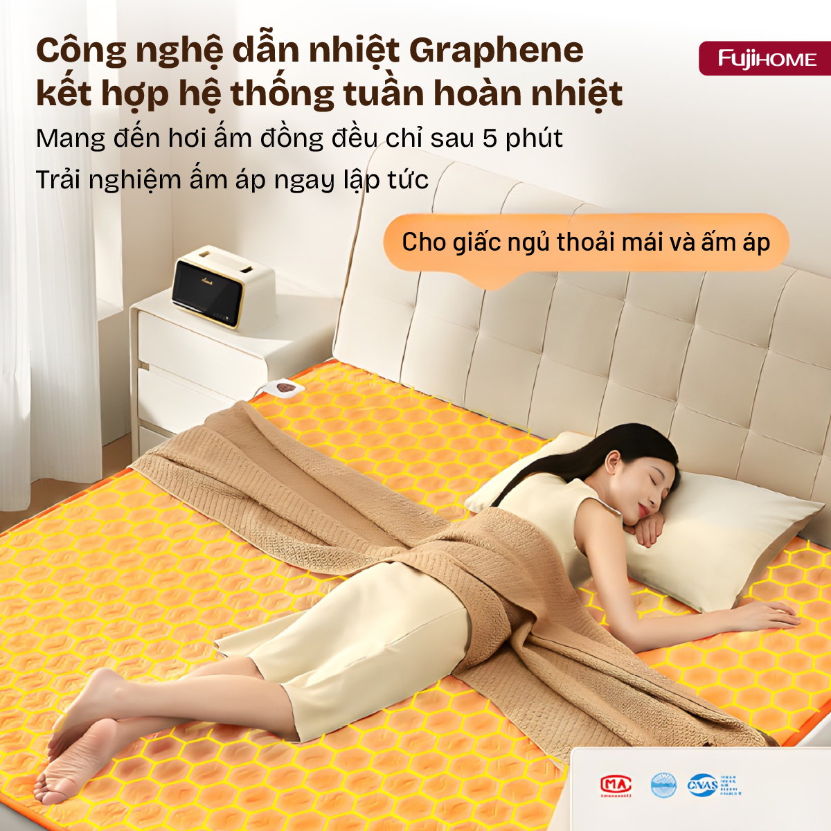 Chăn sưởi Fujihome có thời gian làm ấm từ 5-10 phút
