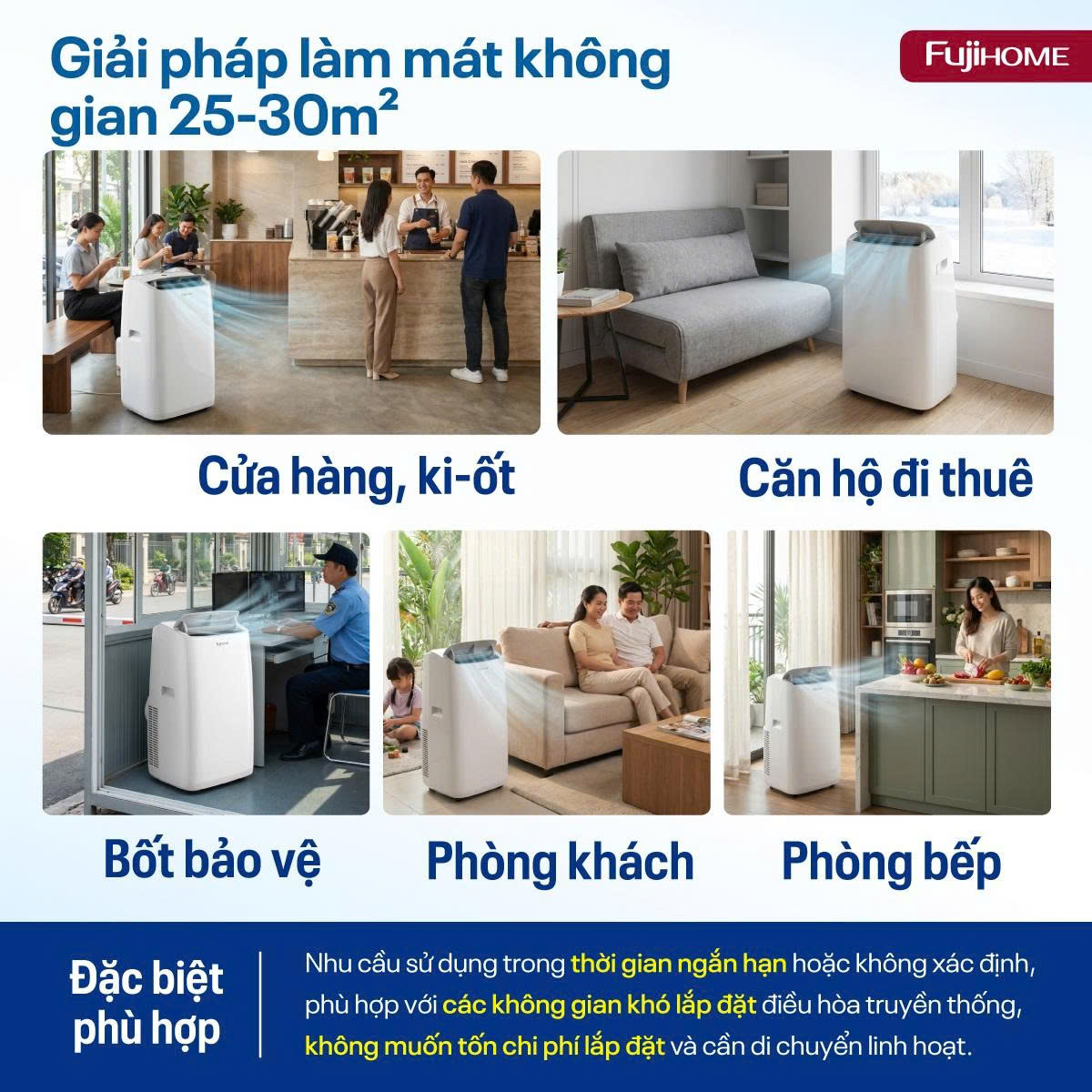 Điều hòa di động thế hệ mới, điều khiển thông minh - cửa gió lớn Fujihome PAC12N