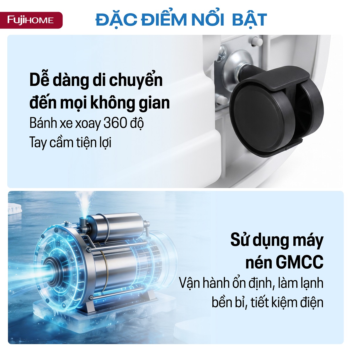 Điều hòa di động thế hệ mới, điều khiển thông minh - cửa gió lớn Fujihome PAC12N