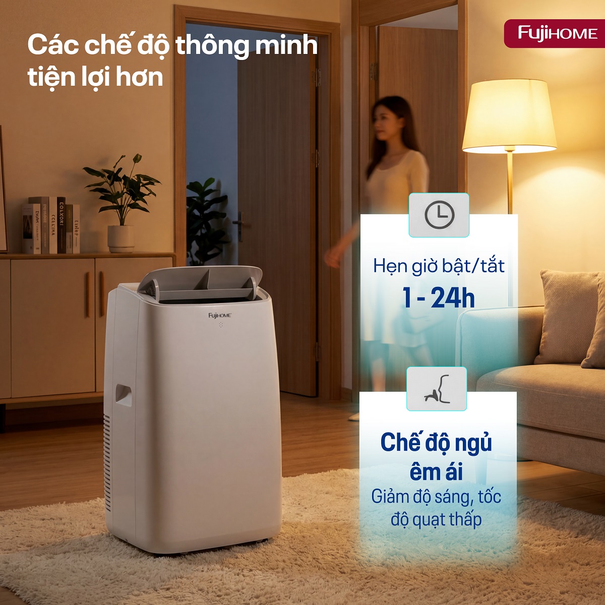 Điều hòa di động thế hệ mới, điều khiển thông minh - cửa gió lớn Fujihome PAC12N