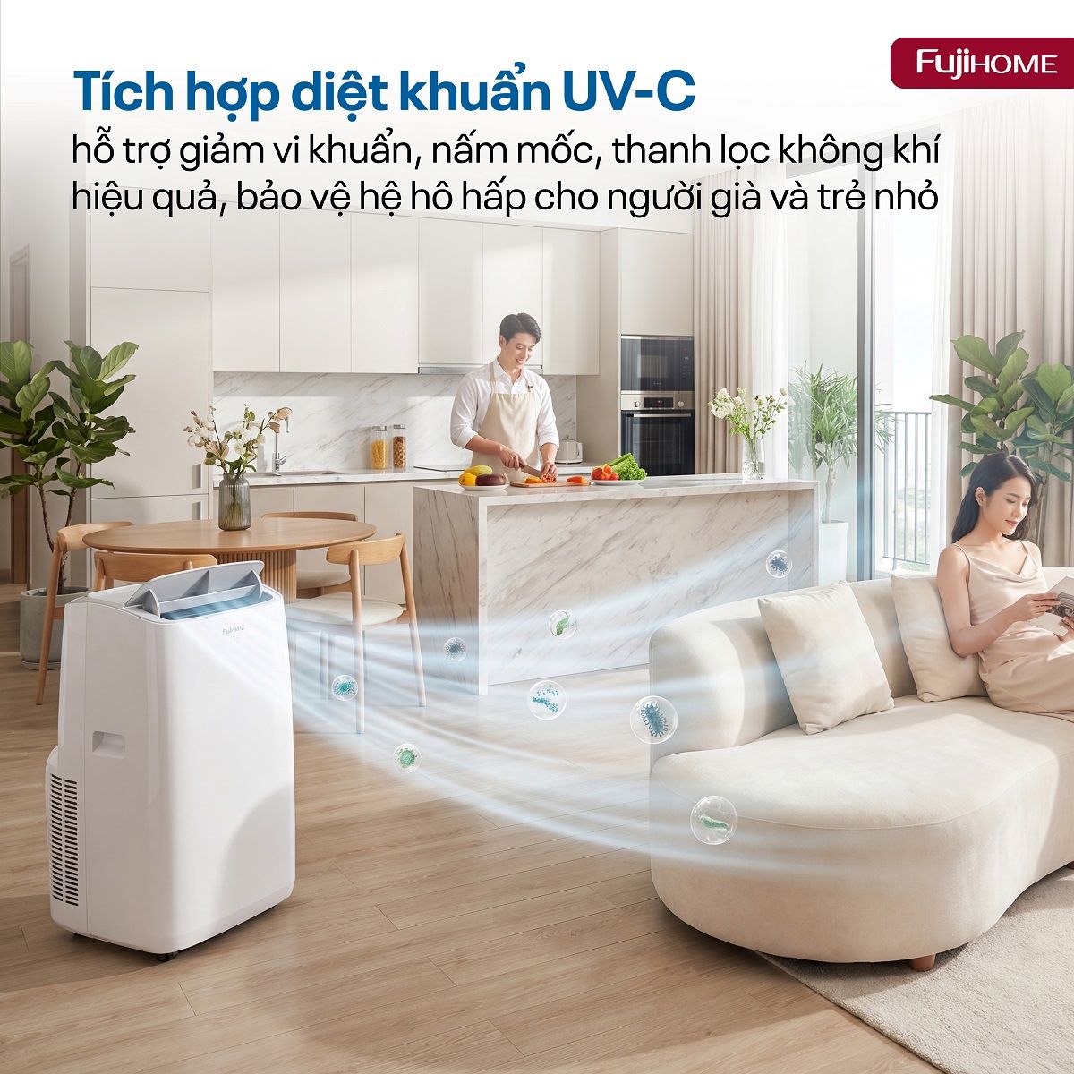 Điều hòa di động thế hệ mới, điều khiển thông minh - cửa gió lớn Fujihome PAC12N