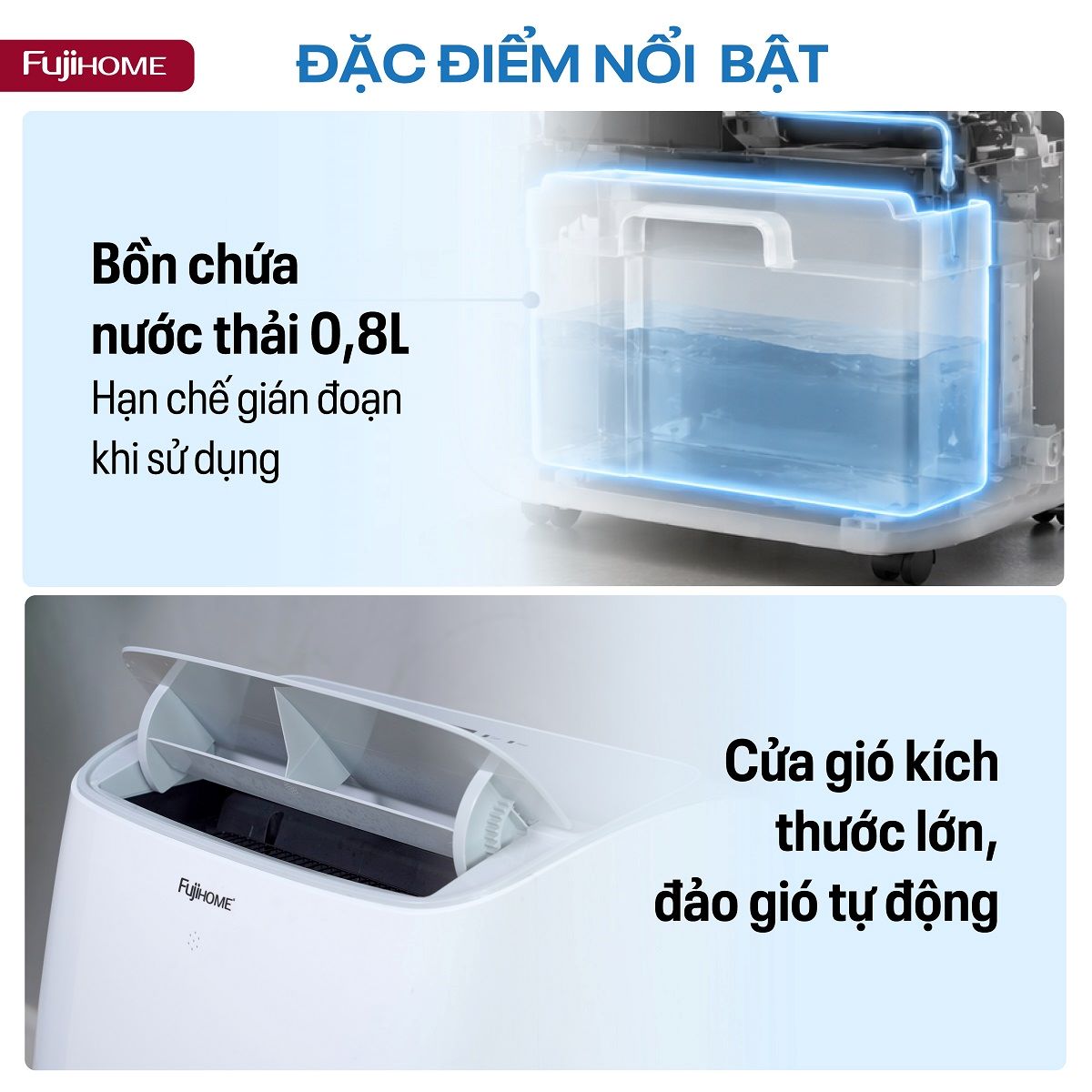 Điều hòa di động thế hệ mới, điều khiển thông minh - cửa gió lớn Fujihome PAC12N