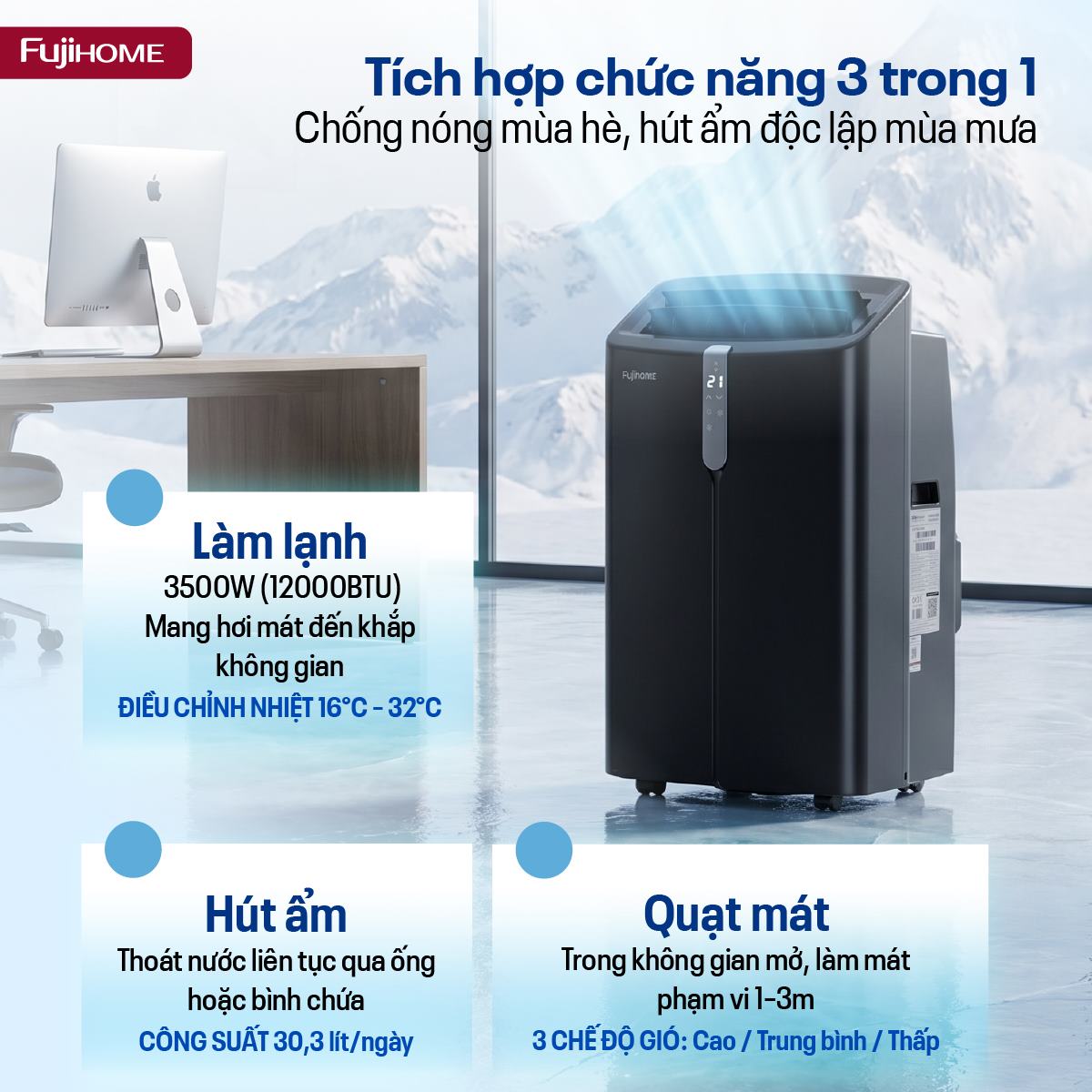 Điều hòa di động Fujihome PAC12PRO INVERTER Linh hoạt, làm lạnh nhanh