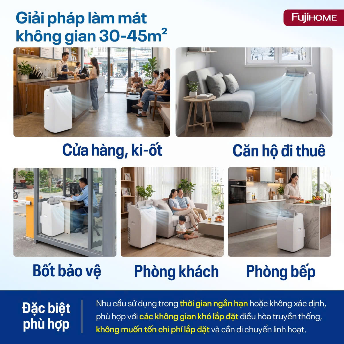 Điều hòa di động thế hệ mới, điều khiển thông minh - cửa gió lớn Fujihome PAC14N