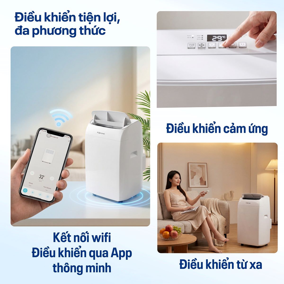 Điều hòa di động thế hệ mới, điều khiển thông minh - cửa gió lớn Fujihome PAC14N
