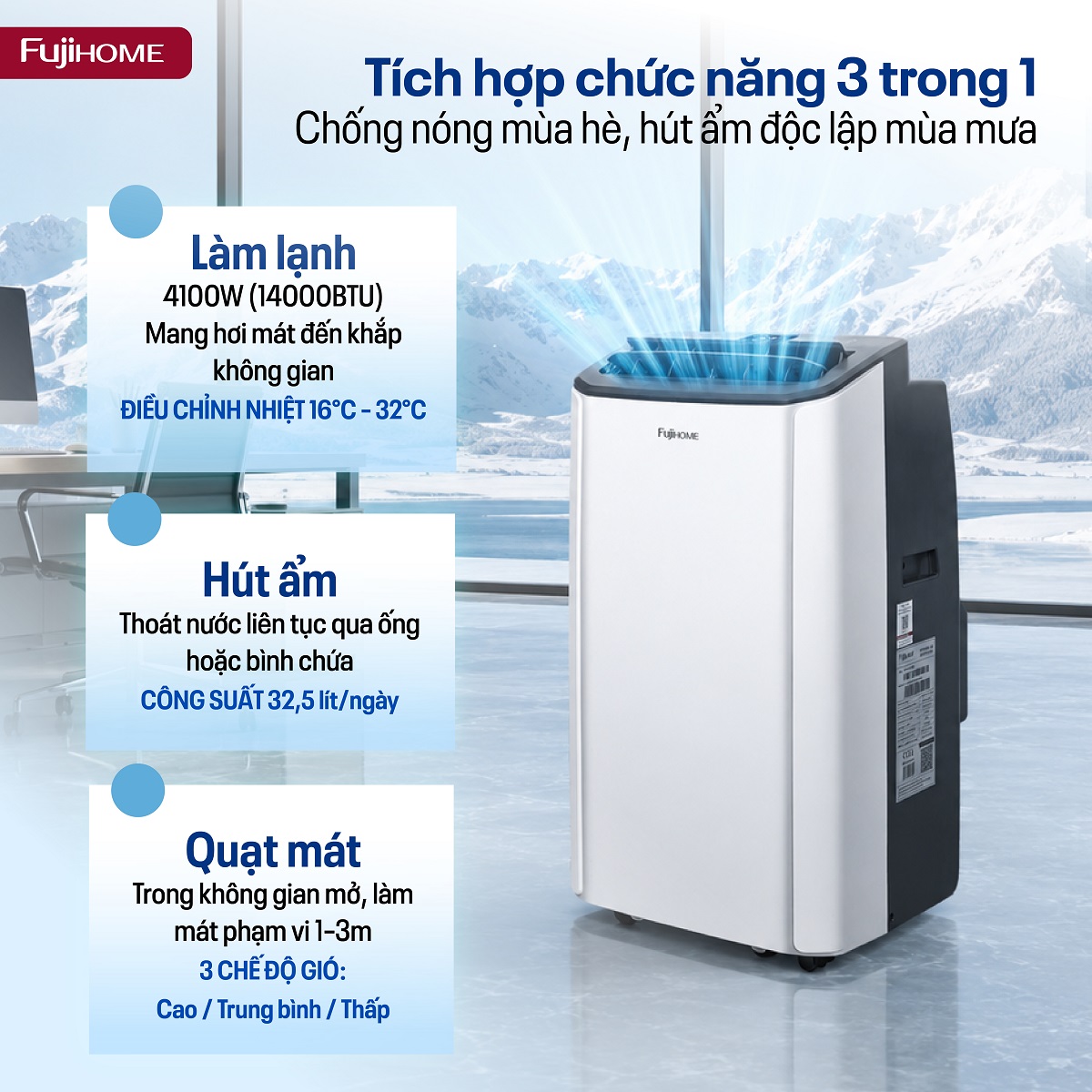 Điều hòa di động Fujihome PAC14PRO INVERTER Linh hoạt, làm lạnh nhanh