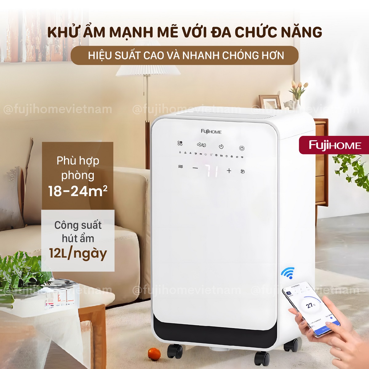 Máy hút ẩm dân dụng Fujihome DH12NEW