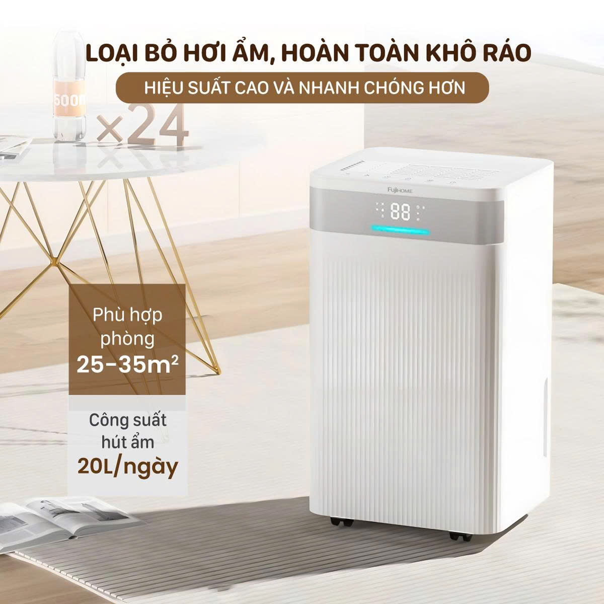 Máy hút ẩm dân dụng Fujihome DH20NW (phiên bản nâng cấp có HEPA)