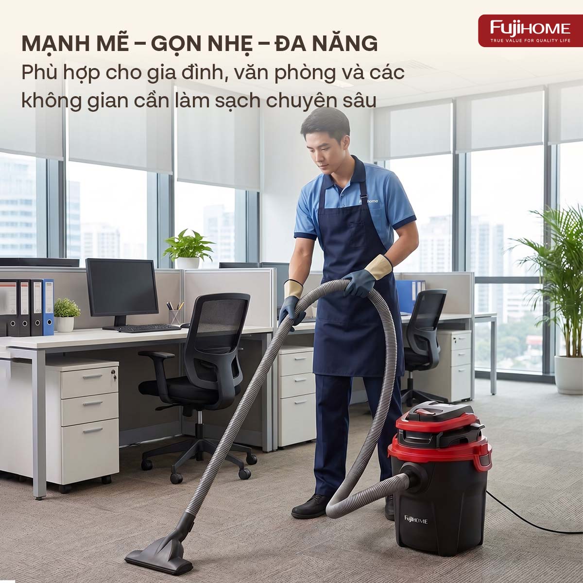 Máy hút bụi khô & ướt nhỏ gọn, mạnh mẽ cho mọi nhu cầu làm sạch Fujihome VC10N