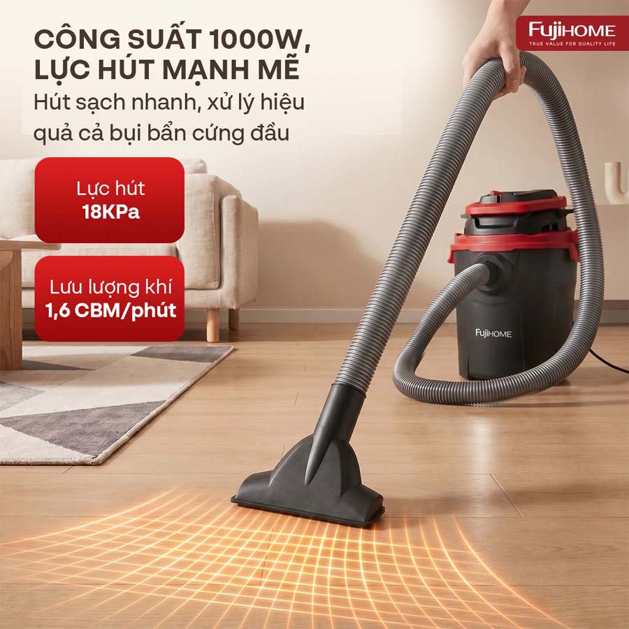 Máy hút bụi khô & ướt nhỏ gọn, mạnh mẽ cho mọi nhu cầu làm sạch Fujihome VC10N