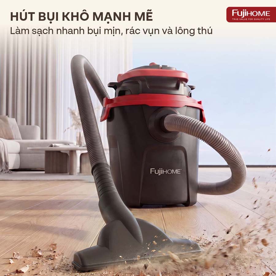 Máy hút bụi khô & ướt nhỏ gọn, mạnh mẽ cho mọi nhu cầu làm sạch Fujihome VC10N