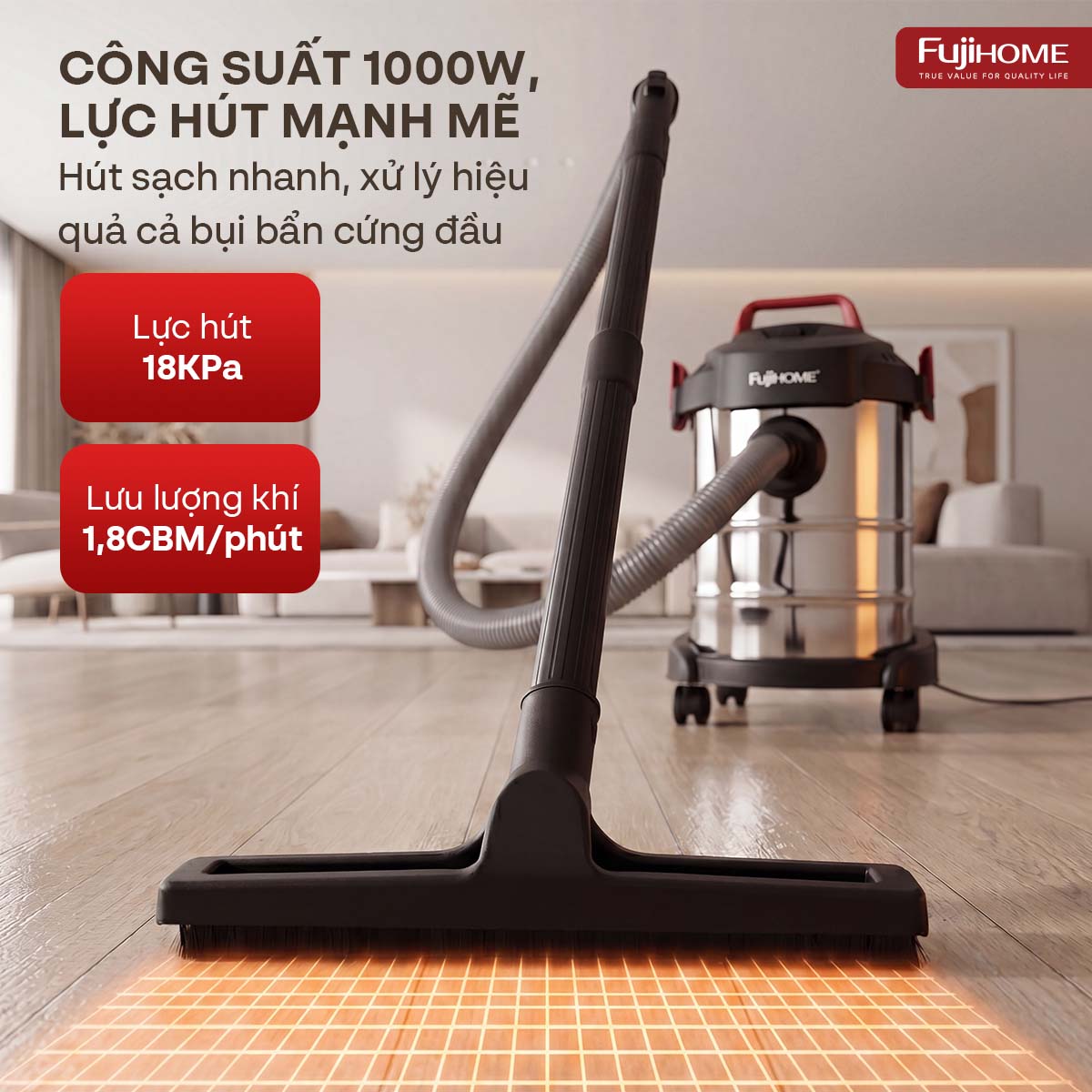 Máy hút bụi khô & ướt nhỏ gọn, mạnh mẽ cho mọi nhu cầu làm sạch Fujihome VC12N