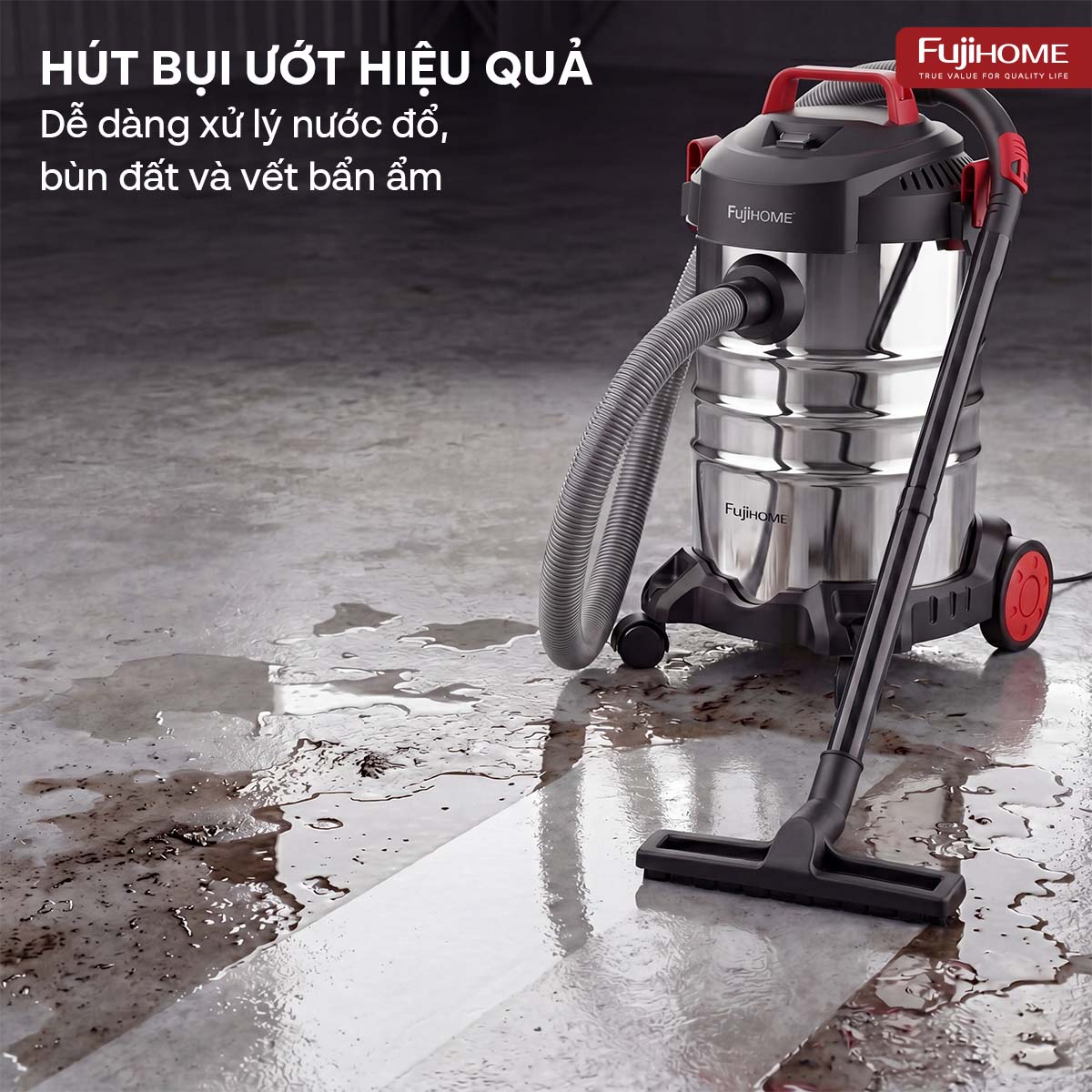 Máy hút bụi khô & ướt nhỏ gọn, mạnh mẽ cho mọi nhu cầu làm sạch Fujihome VC12N