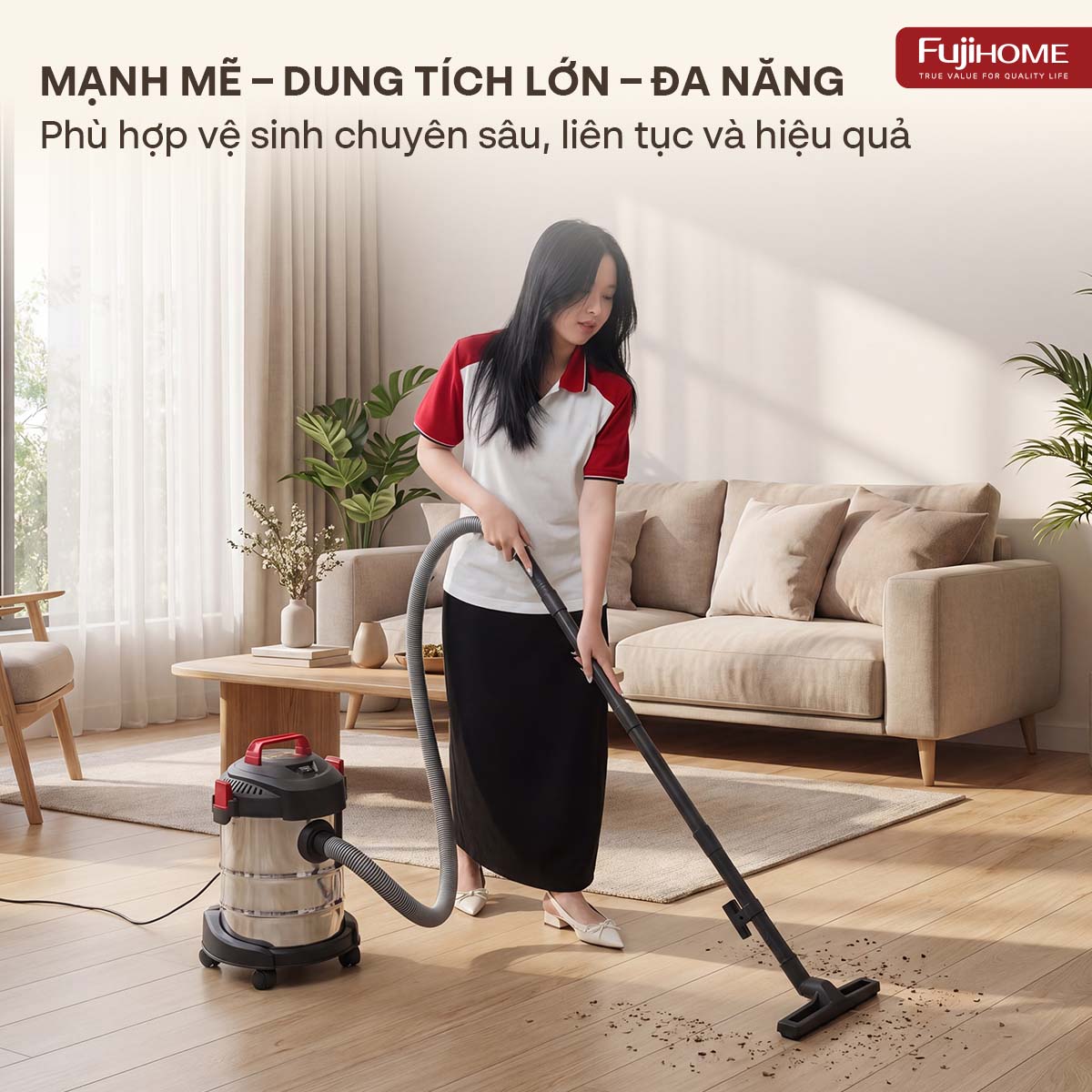 Máy hút bụi khô & ướt nhỏ gọn, mạnh mẽ cho mọi nhu cầu làm sạch Fujihome VC12N
