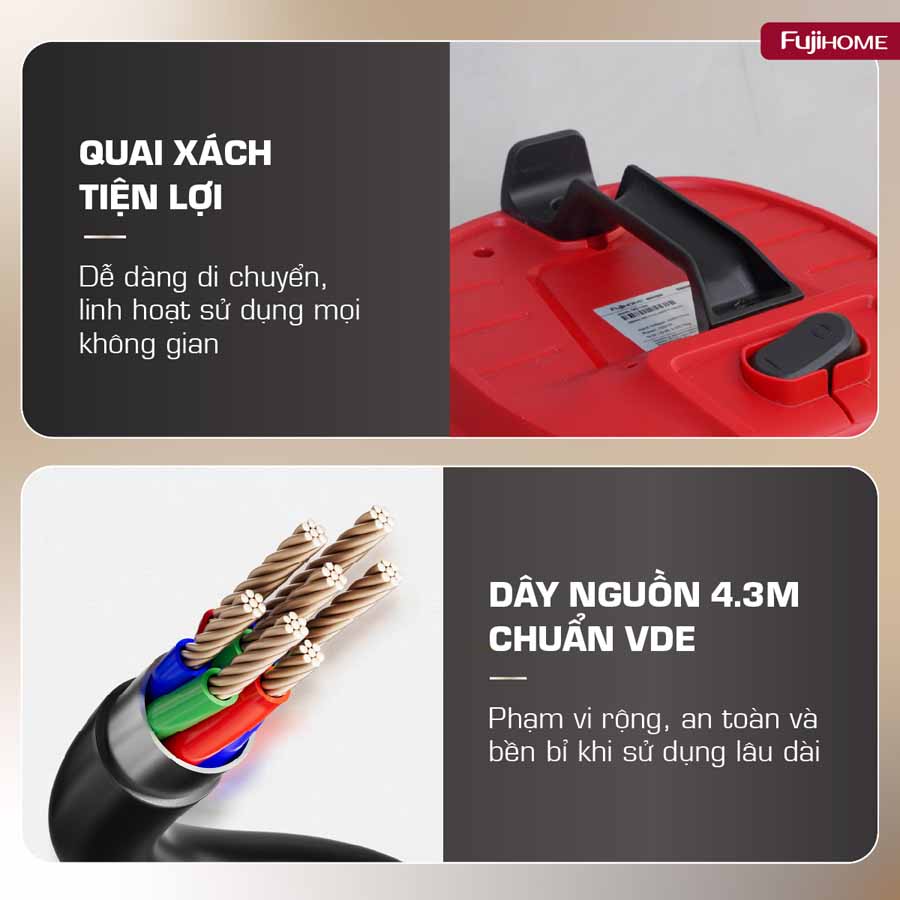 Máy hút bụi khô & ướt nhỏ gọn, mạnh mẽ cho mọi nhu cầu làm sạch Fujihome VC15N