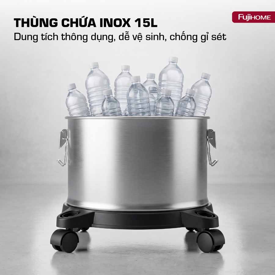 Máy hút bụi khô & ướt nhỏ gọn, mạnh mẽ cho mọi nhu cầu làm sạch Fujihome VC15N