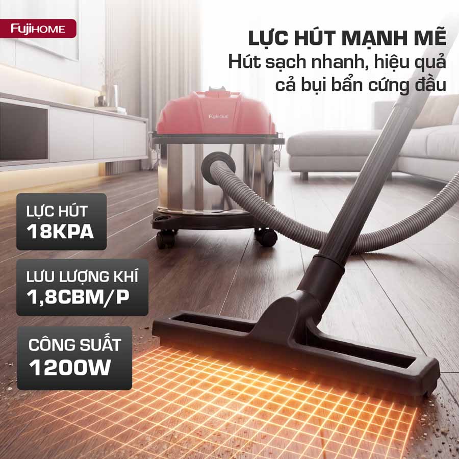Máy hút bụi khô & ướt nhỏ gọn, mạnh mẽ cho mọi nhu cầu làm sạch Fujihome VC15N