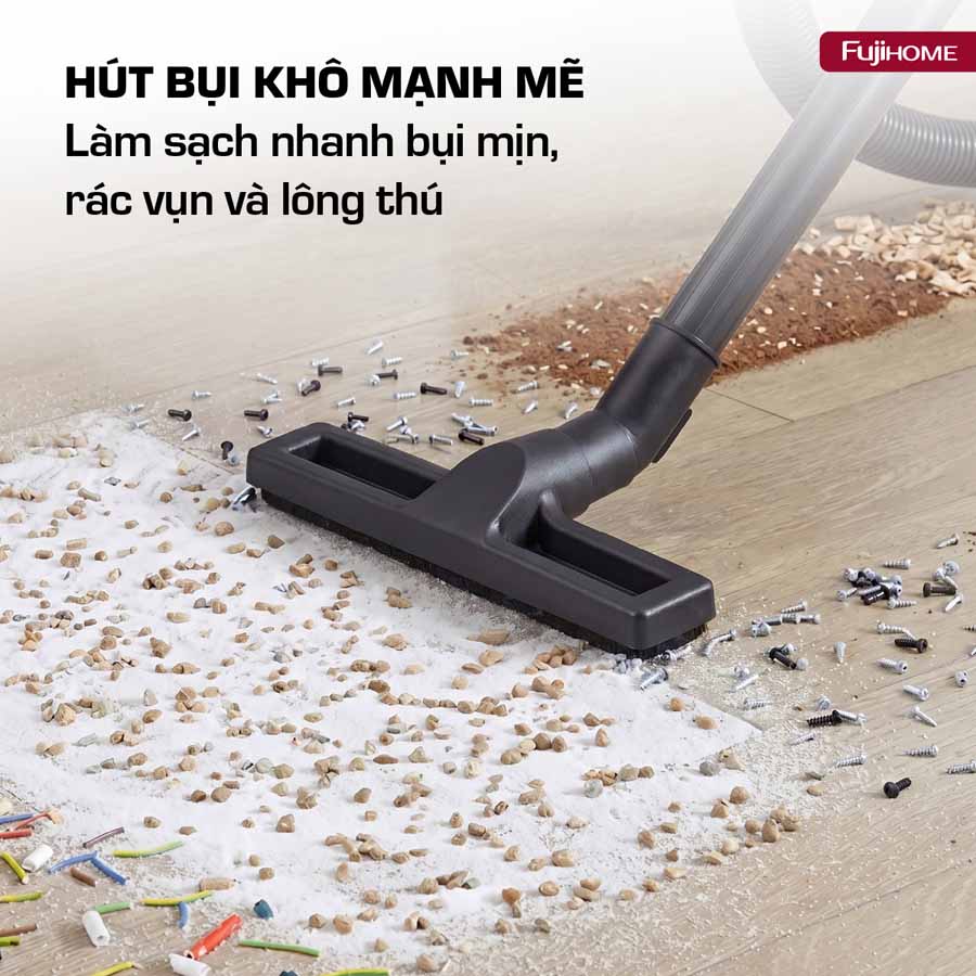 Máy hút bụi khô & ướt nhỏ gọn, mạnh mẽ cho mọi nhu cầu làm sạch Fujihome VC15N