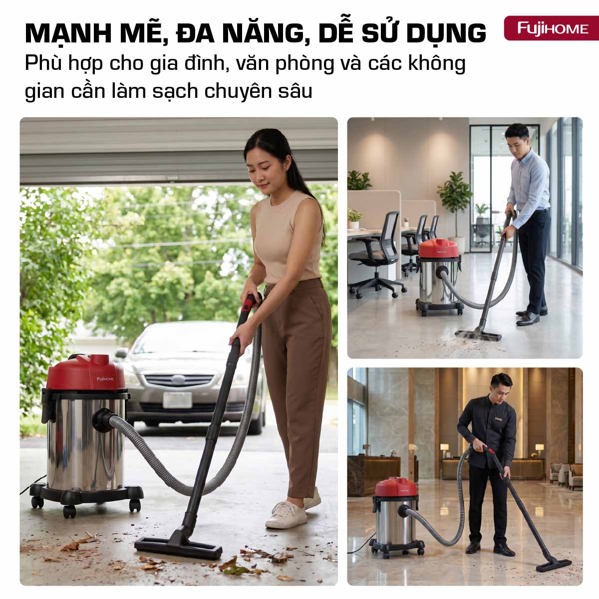 Máy hút bụi khô & ướt công suất lớn, làm sạch toàn diện Fujihome VC18N