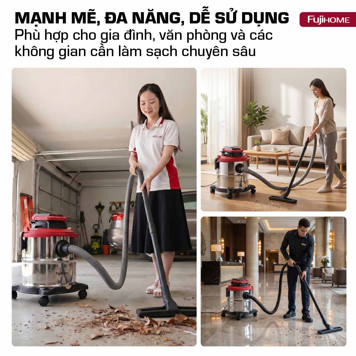 Máy hút bụi khô & ướt dung tích lớn, làm sạch mạnh mẽ Fujihome VC20N