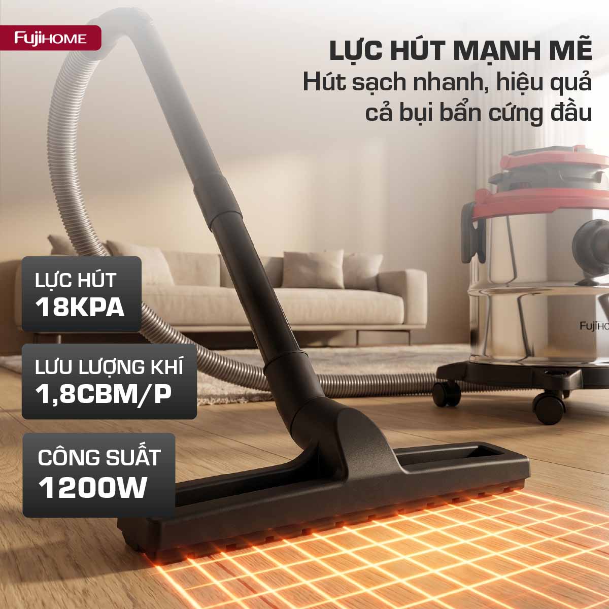 Máy hút bụi khô & ướt dung tích lớn, làm sạch mạnh mẽ Fujihome VC20N