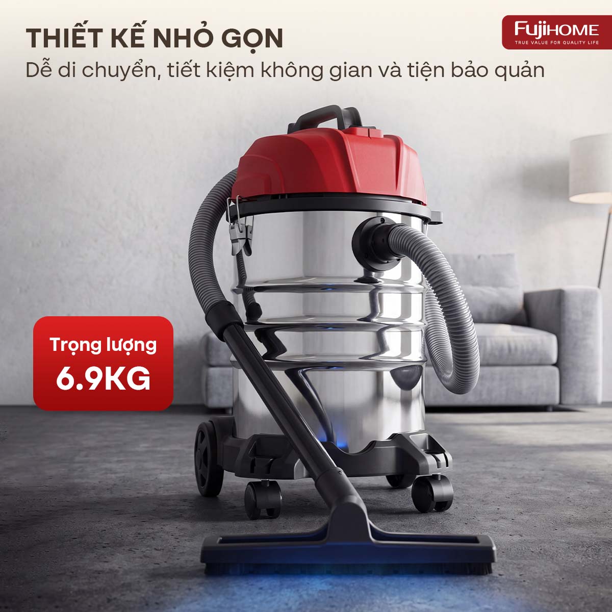 Máy hút bụi khô & ướt dung tích lớn, làm sạch mạnh mẽ Fujihome VC30N