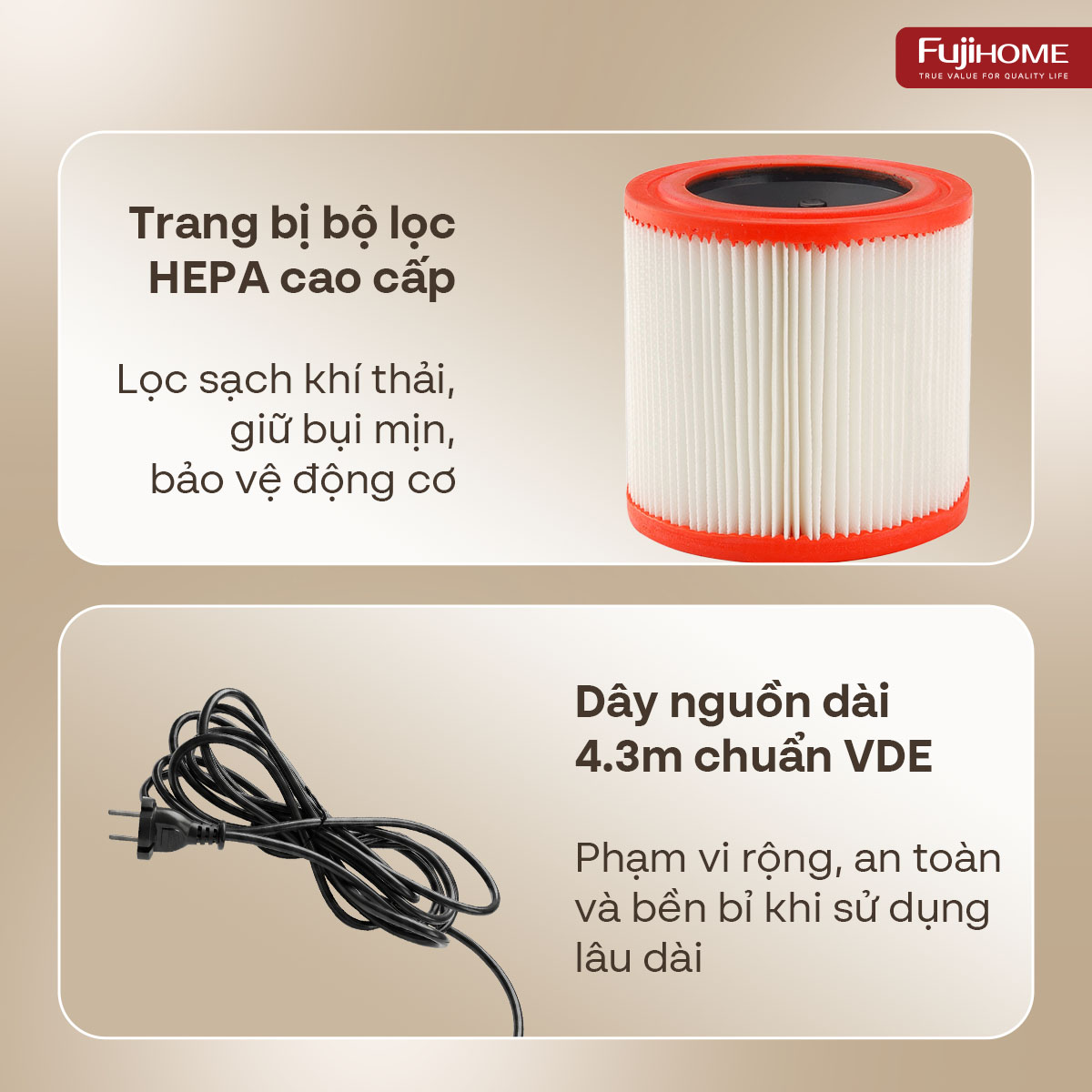 Máy hút bụi khô & ướt dung tích lớn, làm sạch mạnh mẽ Fujihome VC30N
