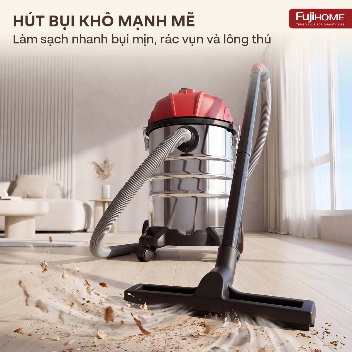 Máy hút bụi khô & ướt dung tích lớn, làm sạch mạnh mẽ Fujihome VC30N