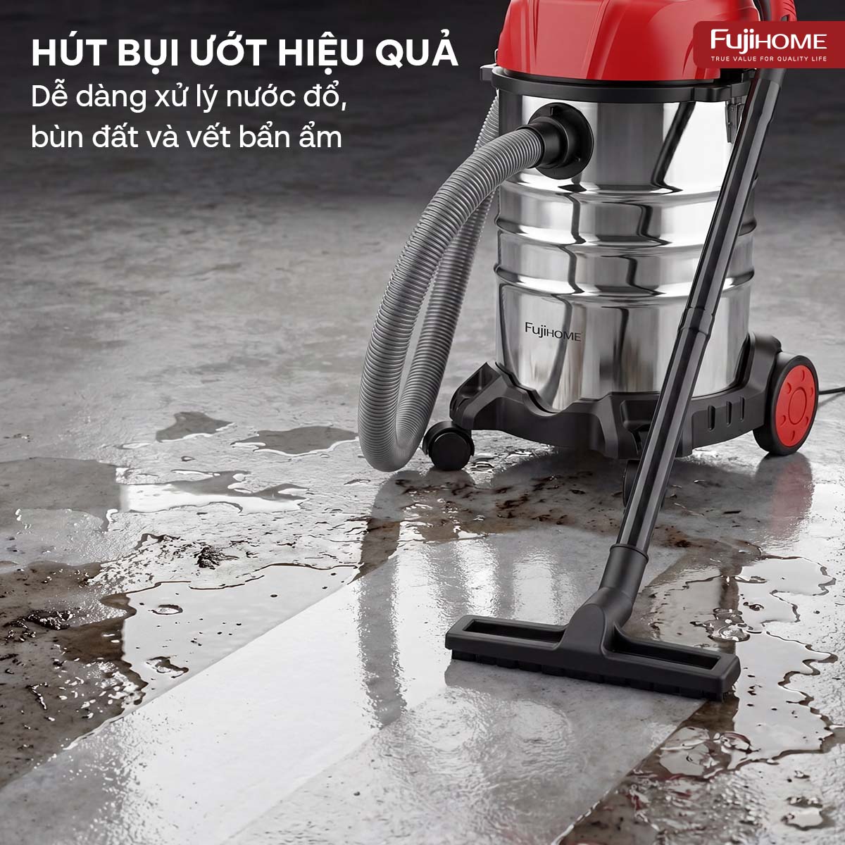 Máy hút bụi khô & ướt dung tích lớn, làm sạch mạnh mẽ Fujihome VC30N