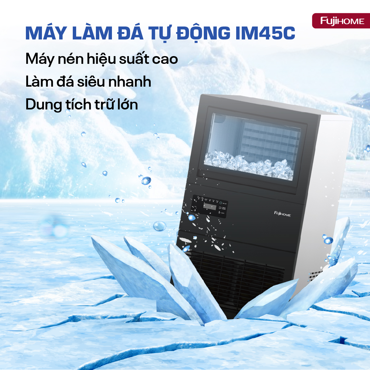 Máy làm đá thương mại kèm lọc nước UF Fujihome IM45C
