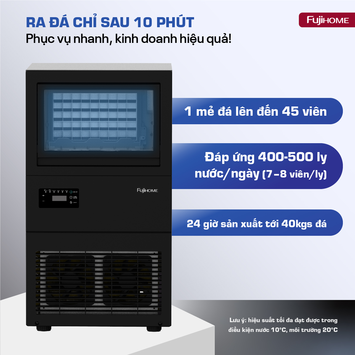 Máy làm đá thương mại kèm lọc nước UF Fujihome IM45C