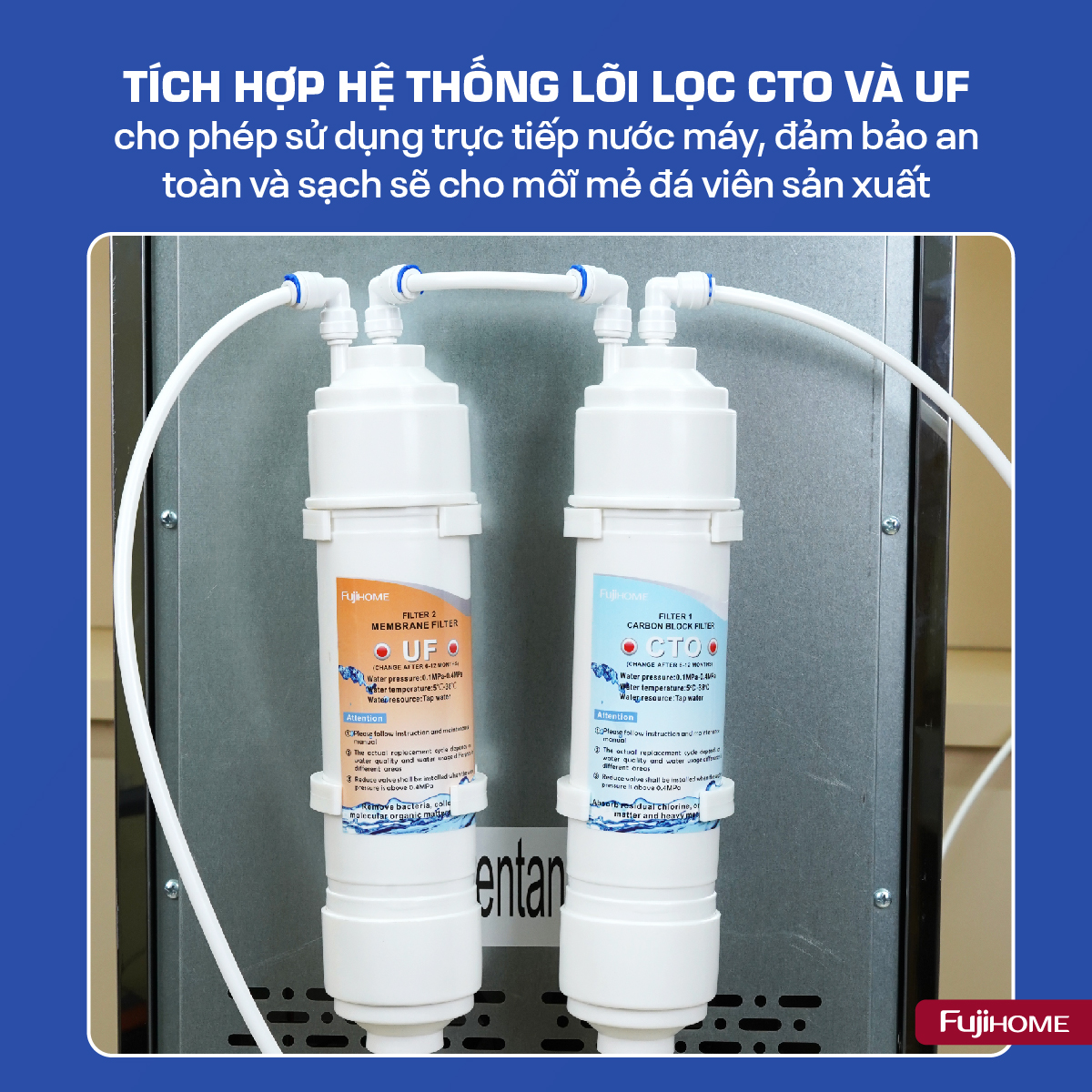 Máy làm đá thương mại kèm lọc nước UF Fujihome IM45C