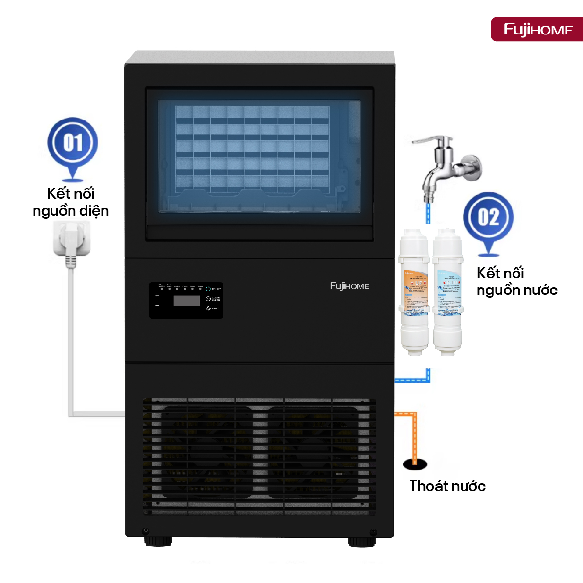 Máy làm đá thương mại kèm lọc nước UF Fujihome IM45C