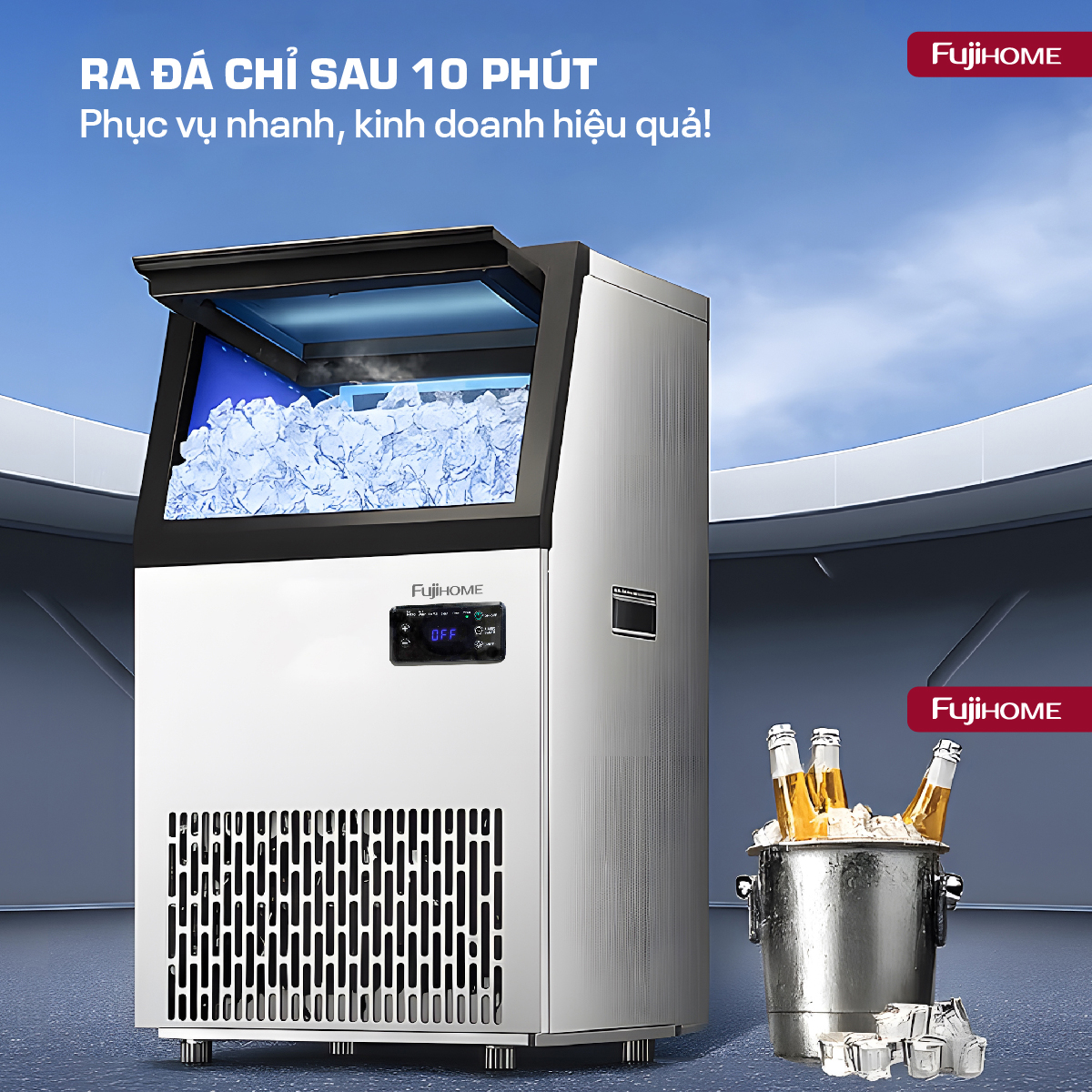 Máy làm đá thương mại kèm lọc nước UF Fujihome IM70C