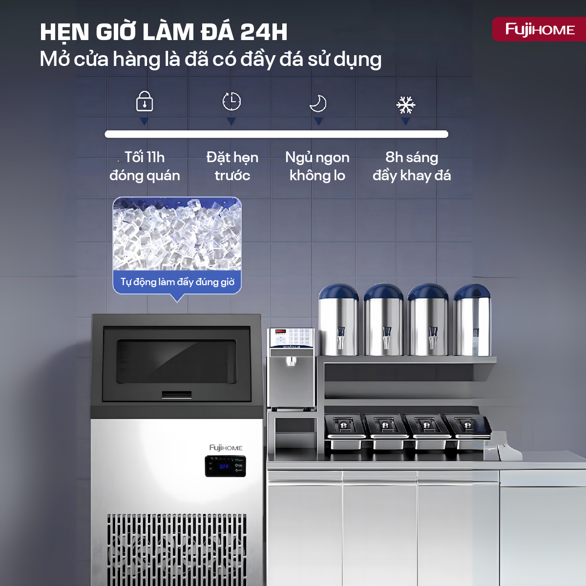 Máy làm đá thương mại kèm lọc nước UF Fujihome IM70C