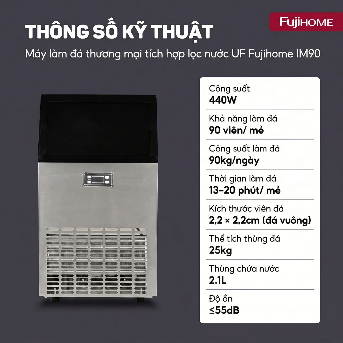 Máy làm đá thương mại tích hợp lọc nước UF Fujihome IM90