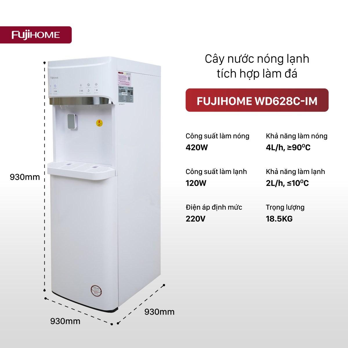 Cây nước nóng lạnh bình âm kèm chức năng làm đá Fujihome WD628C-IM