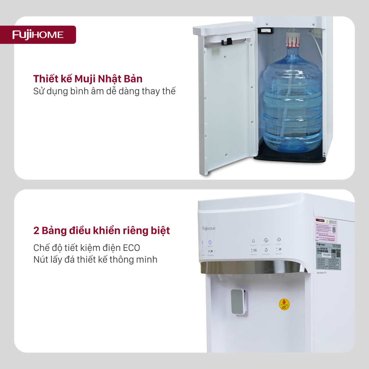 Cây nước nóng lạnh bình âm kèm chức năng làm đá Fujihome WD628C-IM