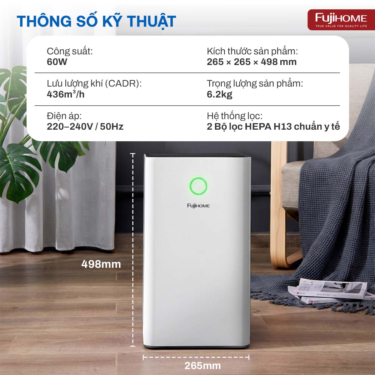 Máy lọc không khí Fujihome AP5PRO kết nối Wifi thông minh