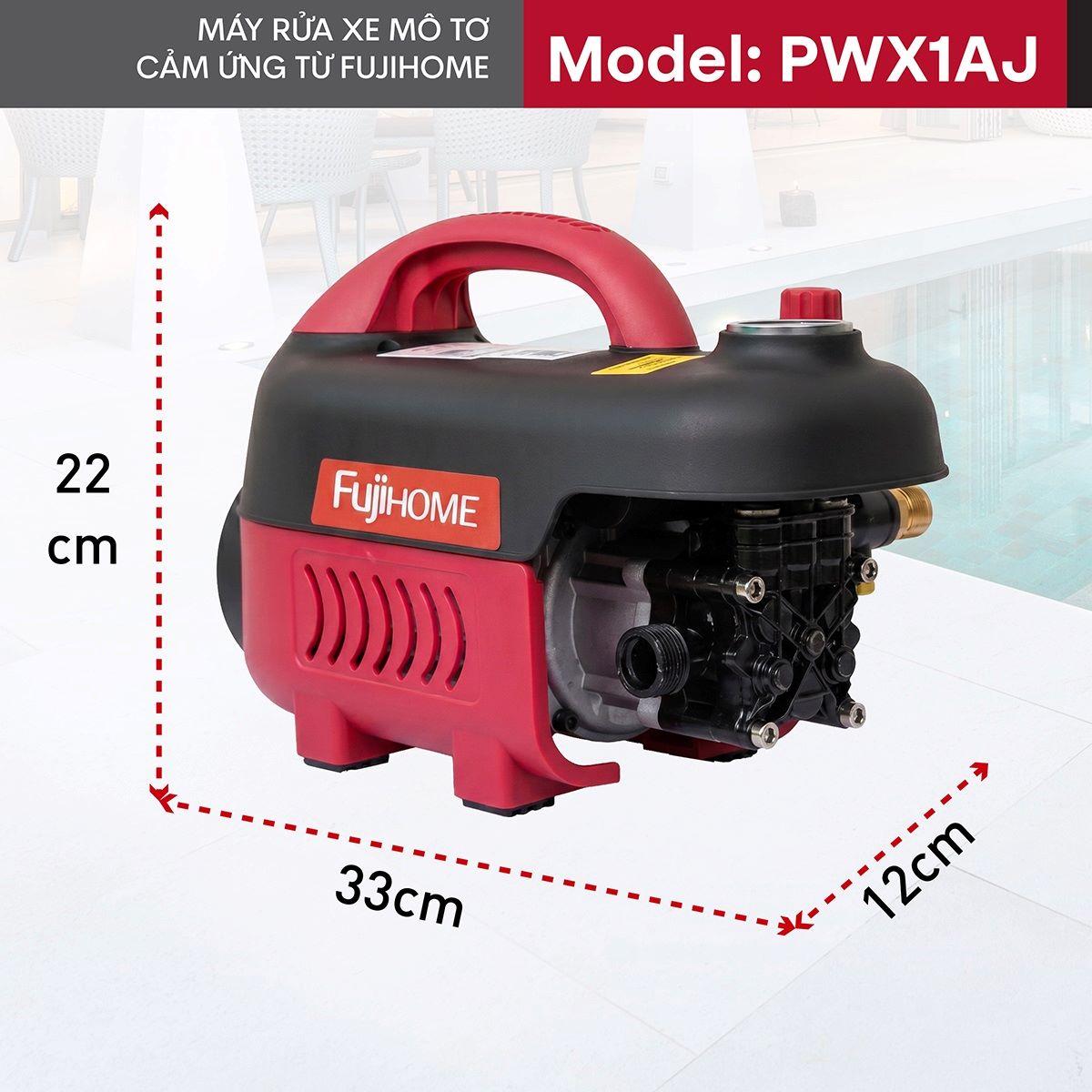 Máy rửa xe mô tơ cảm ứng từ FujiHOME PWX1AJ (có đồng hồ áp và chỉnh áp)