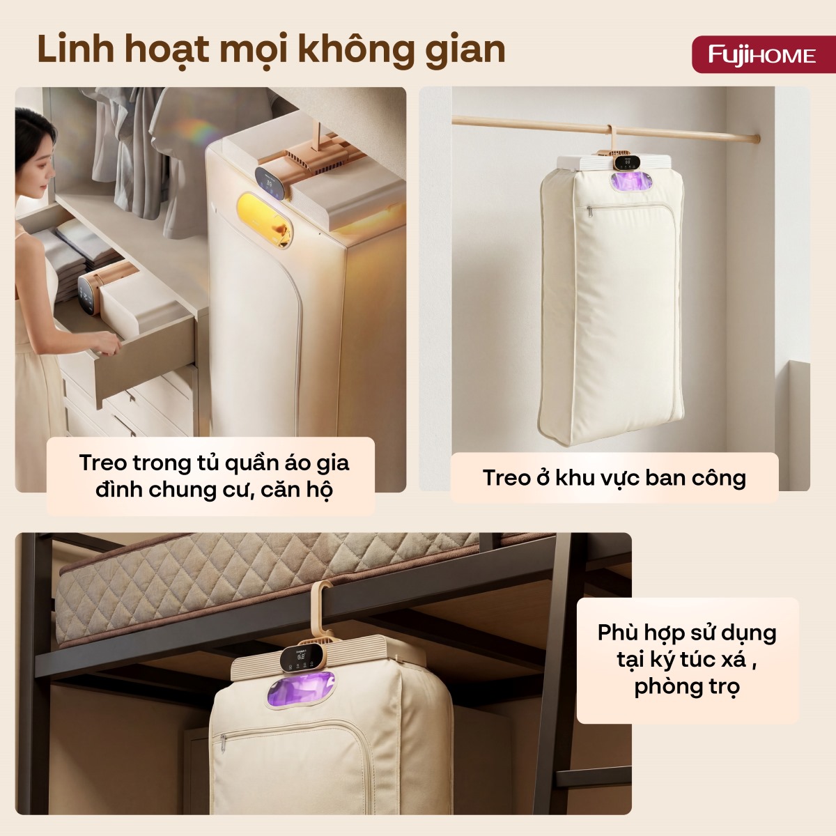 Máy sấy quần áo, khử trùng UV gấp gọn Fujihome FCD16