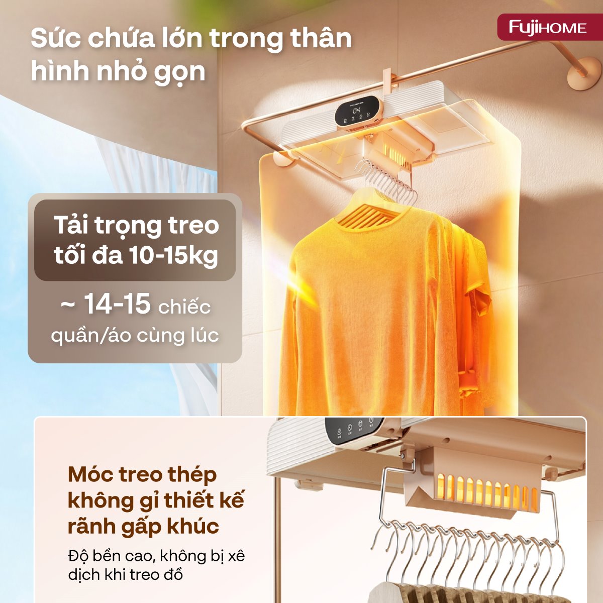 Máy sấy quần áo, khử trùng UV gấp gọn Fujihome FCD16