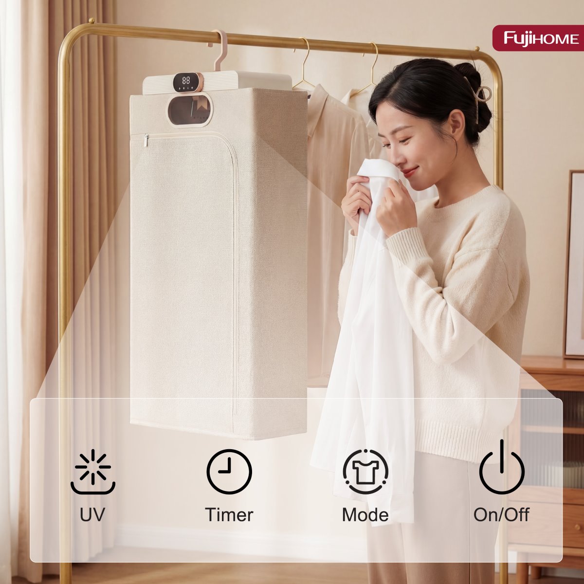 Máy sấy quần áo, khử trùng UV gấp gọn Fujihome FCD16