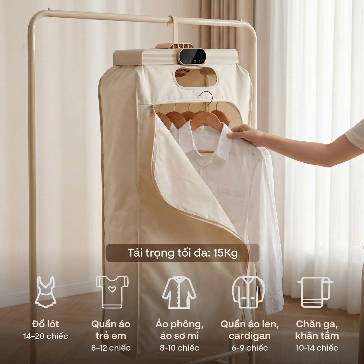 Máy sấy quần áo, khử trùng UV gấp gọn Fujihome FCD16