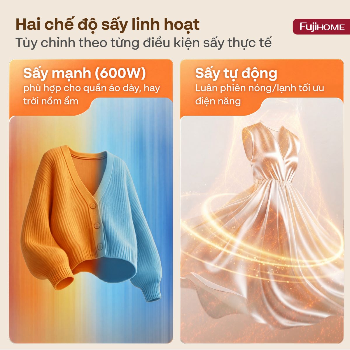 Máy sấy quần áo, khử trùng UV gấp gọn Fujihome FCD16