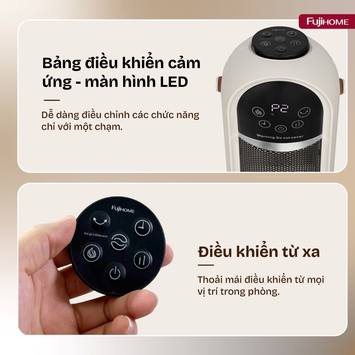 Quạt sưởi gốm điều khiển bằng giọng nói Fujihome FH202