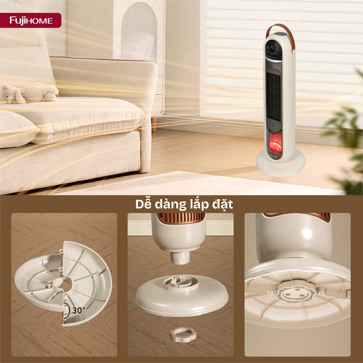 Quạt sưởi gốm điều khiển bằng giọng nói Fujihome FH202