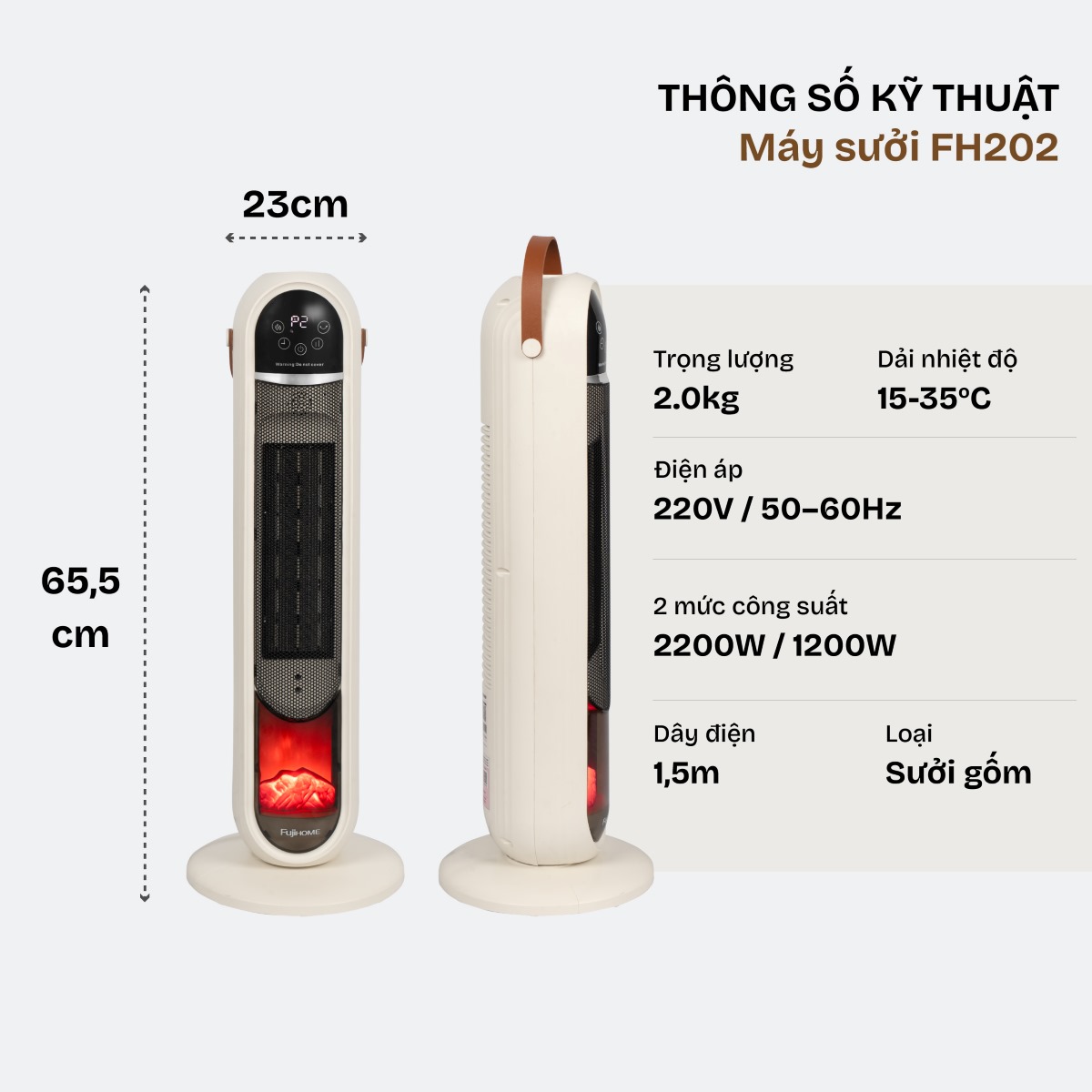 Quạt sưởi gốm điều khiển bằng giọng nói Fujihome FH202