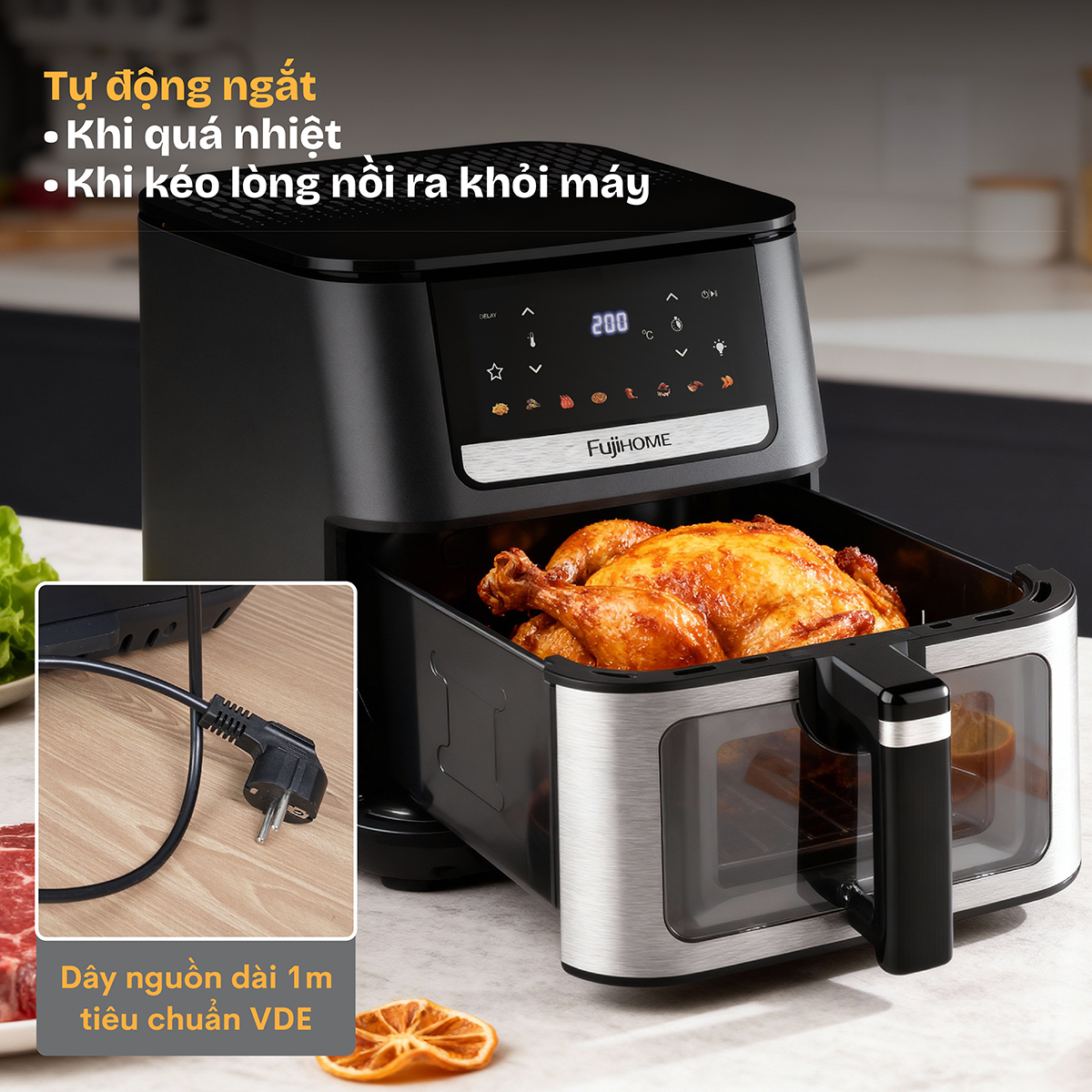 Nồi chiên không dầu Fujihome DUALHEAT A7DH công nghệ gia nhiệt kép